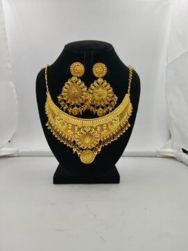 Royal Gold-Plated Choker Necklace and Oversized Chandbali Earring Set