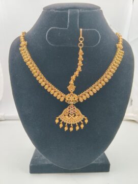 Matte Gold Mango Motif Kemp Netthichudi Set | 2-Piece Temple Forehead Ornament Set
