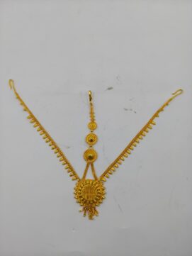 Micro Gold Sunburst Textured Netthichudi Set | 2-Piece Temple Forehead Ornament Set