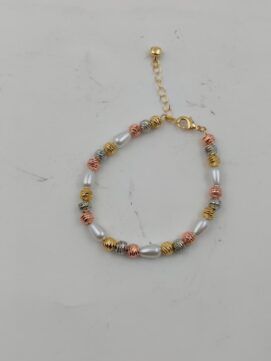 Tri-Color Bead Pearl Bracelet | Gold, Silver & Rose Gold Textured Ball Bracelet