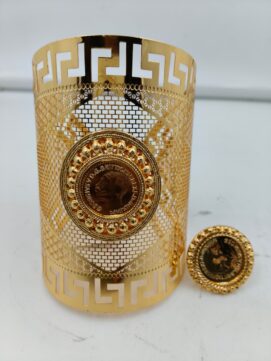 Greek Key & Filigree Gold-Plated Statement Cuff with King George V Coin Ring Set