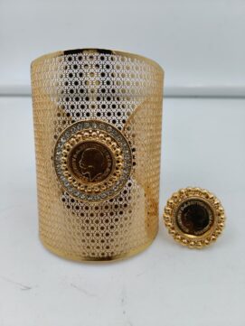 Regal King George V Gold-Plated Statement Cuff and Coin Ring Set with Crystal Accents