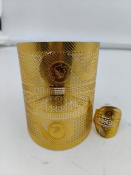 Majestic Napoleon Gold-Plated Filigree Broad Kada and Matching Ring Set