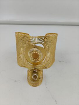 Gold-Plated Geometric Designer Cuff Bracelet with Matching Statement Ring