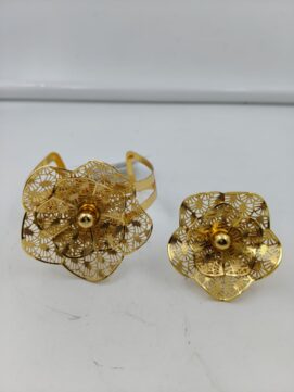 Gold-Plated Floral Designer Cuff Bracelet with Matching Ring