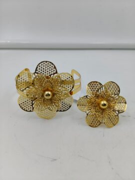 Gold-Plated Floral Designer Cuff Bracelet with Matching Ring