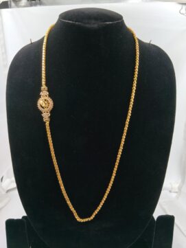Gold-Plated Side AD Stone Lakshmi Motif Chain Necklace