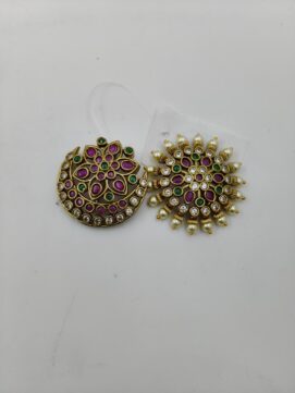 Heritage Temple-Style Nosepin – Antique Gold Finish Jeweled Nose Jewelry