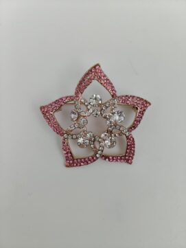 Rose Gold Flower Star Brooch with Pink and Clear Crystal Pavé
