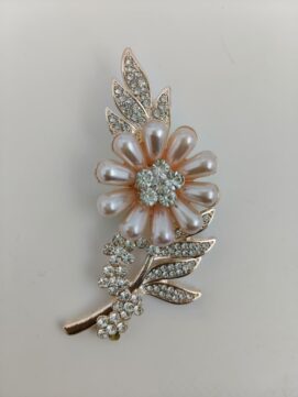 Elegant Rose Gold Floral Brooch with Lustrous Pink Pearls and Crystal Accents