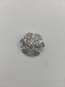 Silver-Toned Floral Brooch with Shimmering Aurora Borealis Crystals