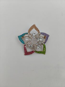 Vibrant Multi-Color Star-Flower Brooch in Polished Rose Gold