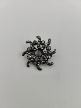 Vintage Gunmetal Sunburst Brooch with Smoky Hematite Crystals