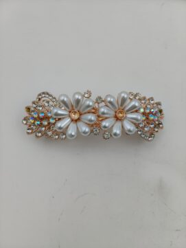 Imperial Rose & Vine Pearlescent Barrette – Jeweled Hair Jewelry with 3D Rose and Butterfly Accents