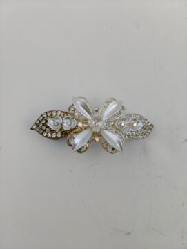 Ethereal Lotus Pearlescent Hair Barrette – Jeweled Floral Hair Jewelry with Crystal Accents