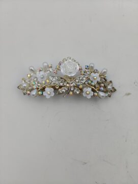 Imperial Rose & Vine Pearlescent Barrette – Jeweled Hair Jewelry with 3D Rose and Butterfly Accents