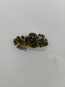 Antique-Inspired Floral Hair Barrette with Deep-Tone Crystal Embellishments