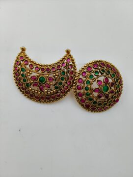 Heritage Temple-Style Nosepin & Earring Set – Antique Gold Finish Jeweled Traditional Jewelry