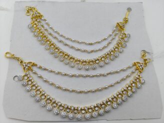 Gold Plated AD Stone & Pearl Layered Anklet Pair | Heavy Bridal Payal with CZ Drops