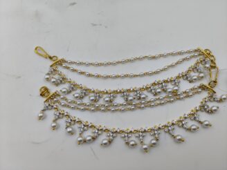 Gold Plated AD Stone & Pearl Layered Anklet Pair | Floral Payal with Pearl Drops