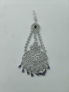 Rhodium Plated AD Stone Bridal Neti Chutti | White & Amethyst Purple Passa Jhoomar with Hook