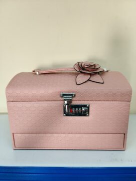 "Bloom & Guard" 3-Tier Embossed Jewelry Trunk with 3-Digit Lock and Floral Accent