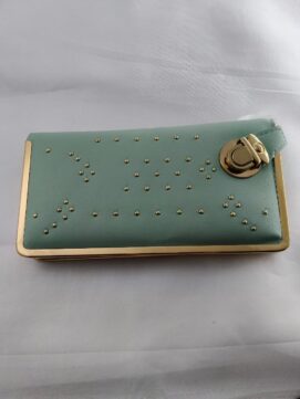 Mint Studded Frame Long Clutch – Modern Sage Green Vegan Leather Wallet & Handheld Evening Purse