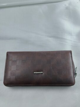 BOVIS Checkered Embossed Long Wallet – Rich Brown Vegan Leather Organizer & Classic Handheld Clutch