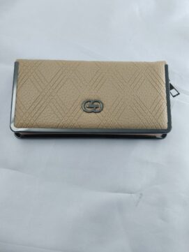 Cross-Hatch Pebble Frame Long Clutch – Sophisticated Tan Vegan Leather Wallet & Slim Architectural Handheld