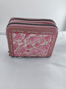 Floral Print Double-Zip Accordion Wallet – Dual-Compartment Vegan Leather Card & Coin Purse