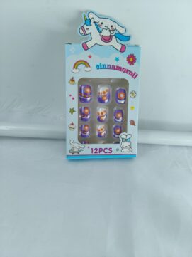 Cinnamoroll Edition: Purple & Orange Floral Press-On Nail Kit – 12pc DIY Reusable Set