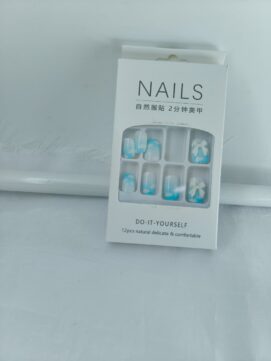 Serene Sky & Cloud Press-On Nail Kit – 12pc DIY Reusable Set with 3D Bow Accents