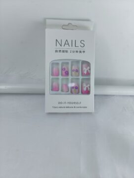 Elegant Pink Ombré & Purple Floral Press-On Nail Kit – 12pc DIY Reusable Set with 3D Bow Accents