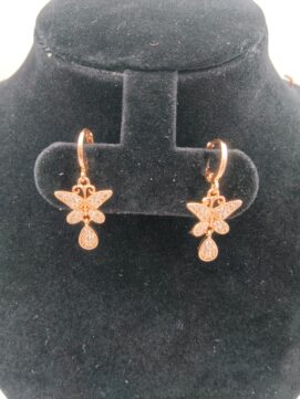 Rose Gold-Tone Crystal Butterfly Drop Hoop Earrings