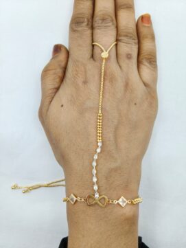 Gold-Tone Infinity Crystal Hathphool Bracelet Finger Chain - Adjustable