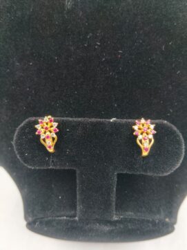Gold-Tone Pink & White Crystal Floral Clip-On Nose Ring - Set of 2