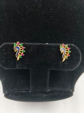 Gold-Tone Peacock Enamel Multicolor Crystal Clip-On Nose Ring - Set of 2