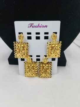 Gold-Tone Square Floral Filigree Earrings & Pendant Set