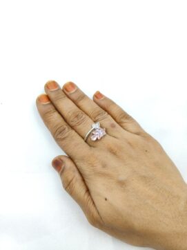 Radiant Clear Crystal Leaf Bypass Ring in Silver Finish