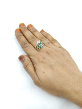 Dainty Silver-Tone Ring with Lavender Leaf Crystals