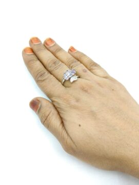 Dainty Silver-Tone Ring with Lavender Leaf Crystals