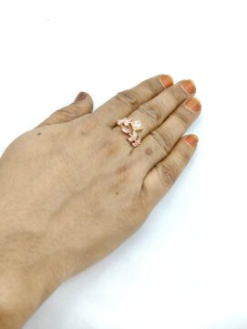 Rose Gold Tone Statement Ring with Pink Leaf Stones