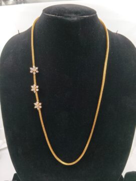 Gold-Plated Long Chain Necklace with AD Stone Flower Stations