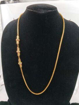 Gold-Plated Side Motif Long Chain Necklace with Kemp Stone Beads