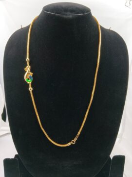 Gold-Plated Side Peacock Motif Chain Necklace with Meenakari Detailing