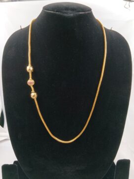 Gold-Plated Side Ball Long Chain Necklace with Pink Stone Accents