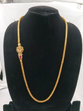 Gold-Plated Side Peacock Motif Chain Necklace with AD Stones