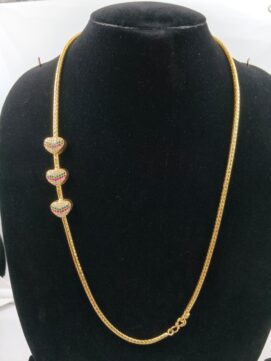 Gold-Plated Side Heart Motif Chain Necklace with AD Stones