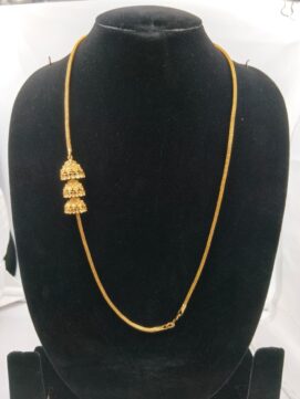 Gold-Plated Side Triple Jhumka Chain Necklace