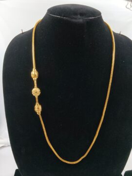 Gold-Plated Side Triple Ball Chain Necklace